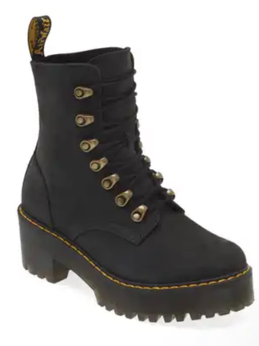 Dr. Martens Leona Black Nubuck Leather Platform Boots
